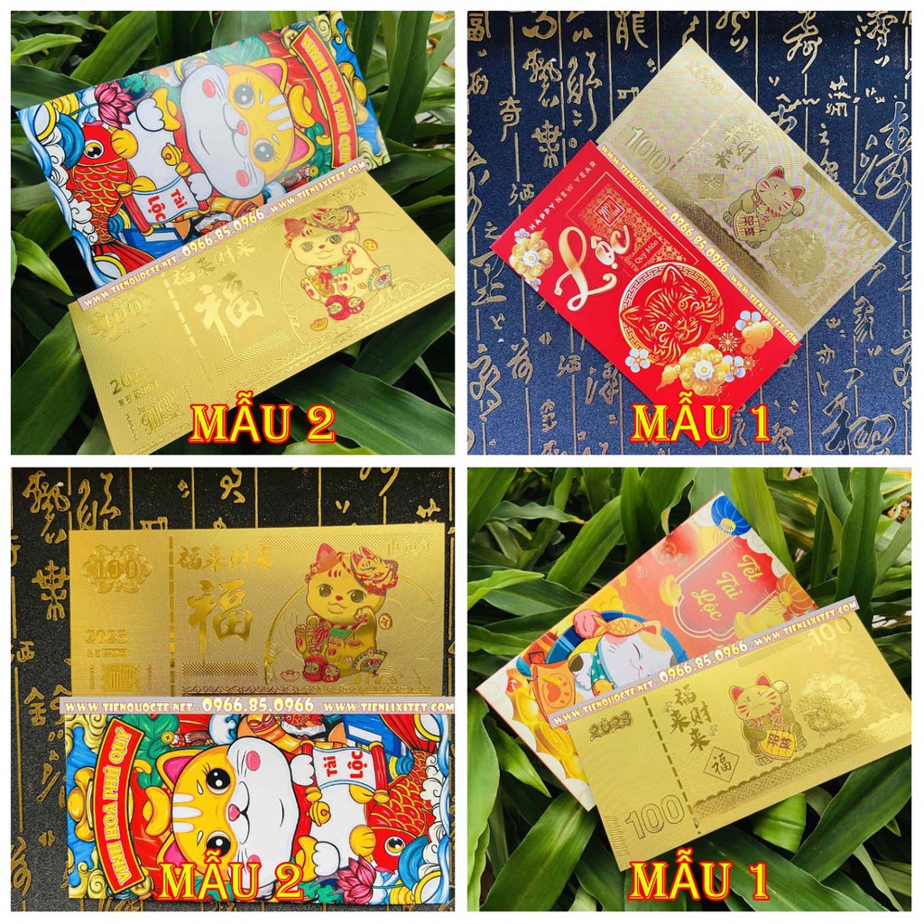 [Lì xì tết 2023] Tiền Lì Xì Tết Con Mèo Plastic Mạc Vàng Macao năm Quý Mão