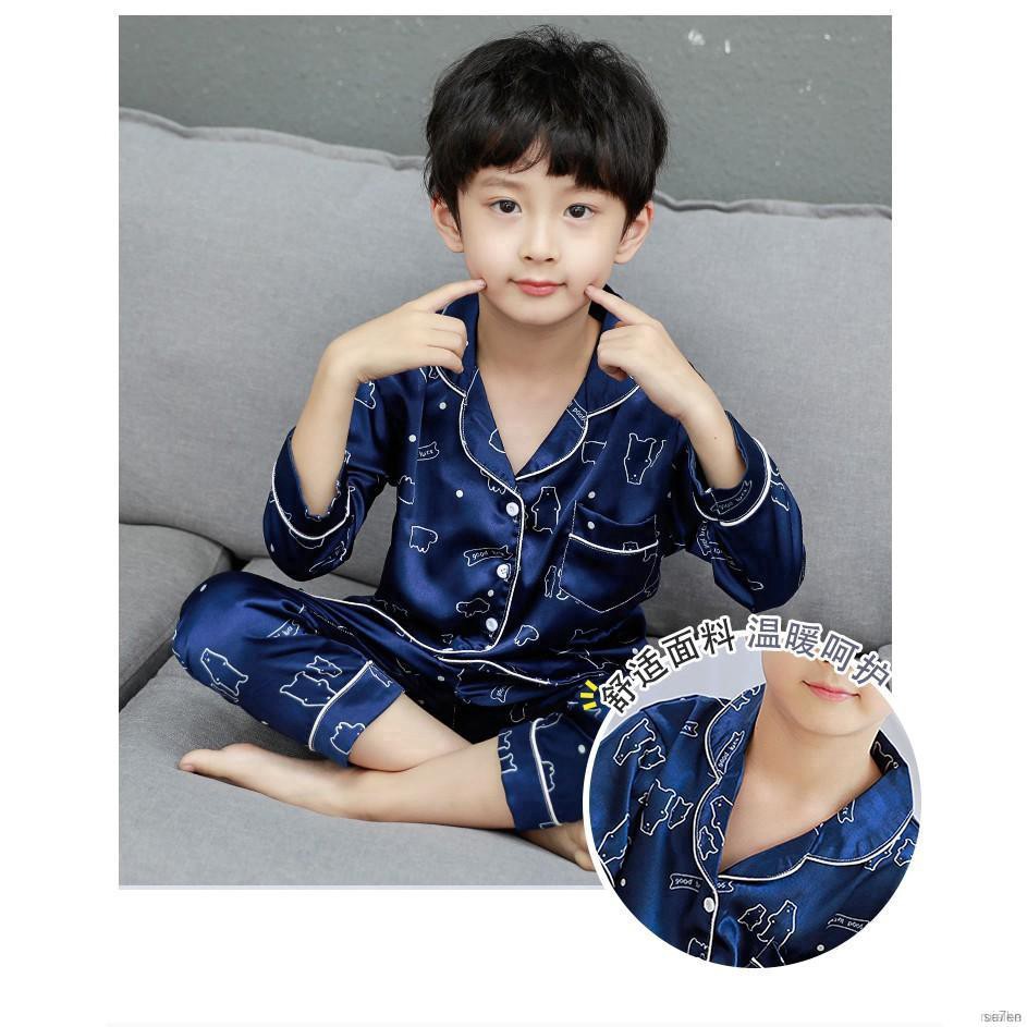 Bộ Đồ Ngủ Pijama Dài Tay Bằng Lụa Satin Cho Bé