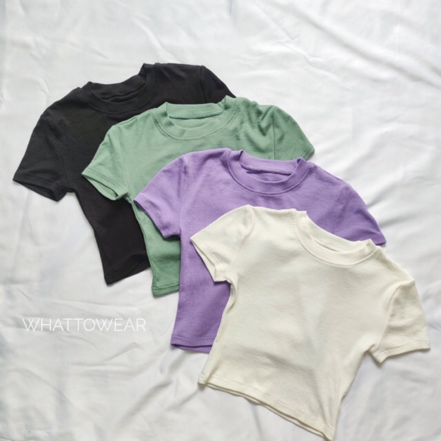 Áo Croptop Basic cổ tròn tay ngắn thun mềm mịn