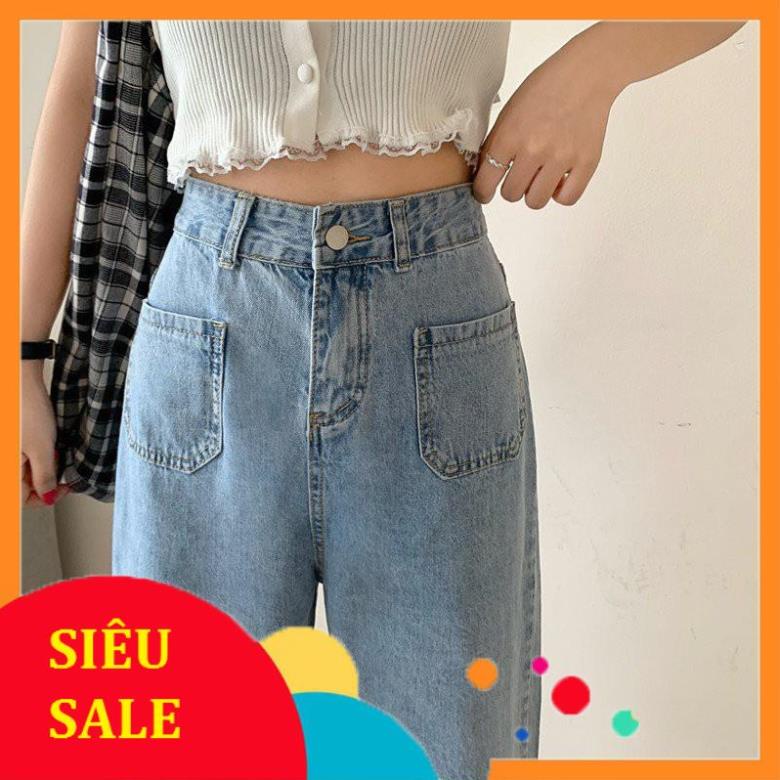 Quần Jean nữ  ống rộng SIMPLE JEAN có 2 túi vuông phía trước lưng ôm chất đẹp