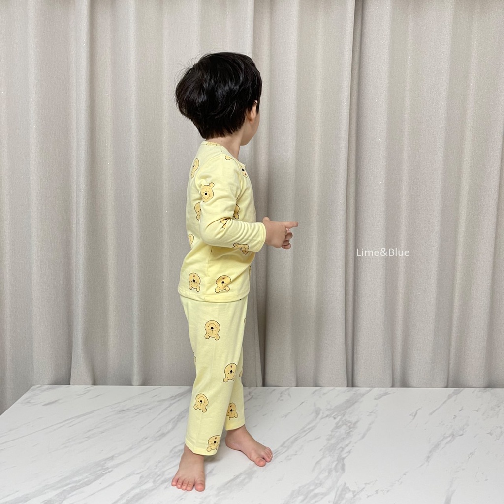 Bộ gấu Pooh dài tay nội địa Hàn Quốc Lime & Blue