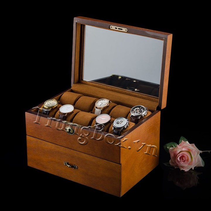 Hộp Đựng Đồng Hồ 20 Ngăn Vỏ Gỗ Veneer Cao Cấp - Mã 545