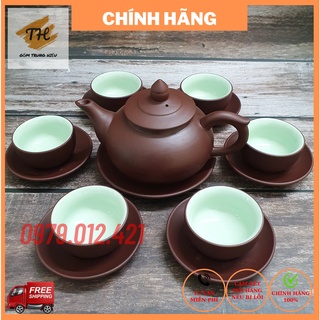 Bộ ấm chén tử sa Bát Tràng chóp nâu