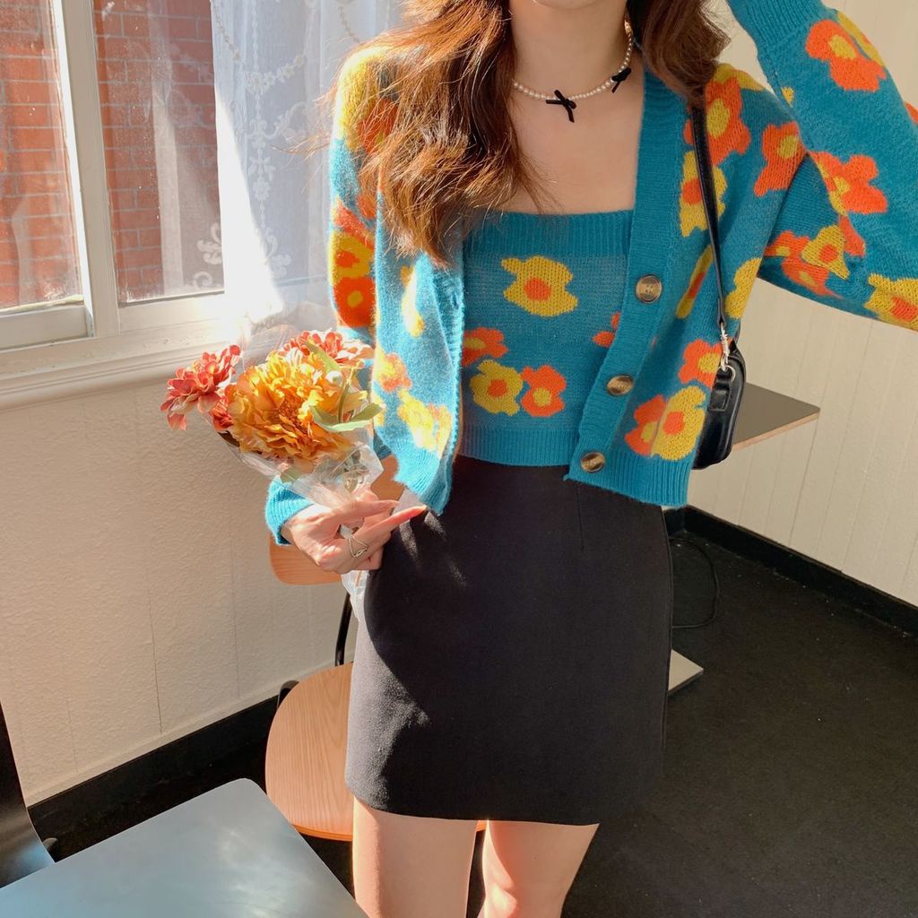 Set áo khoác cardigan dệt kim + áo hai dây thiết kế mới thời trang dành cho nữ