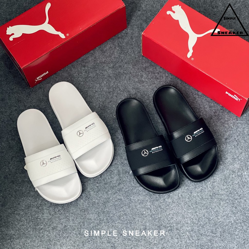 Dép Thời Trang Puma Chính Hãng FREESHIP Puma Leadcat Slides x Mercedes Team Sliver - Dép Quai Ngang Nam Nữ Đen Trắng