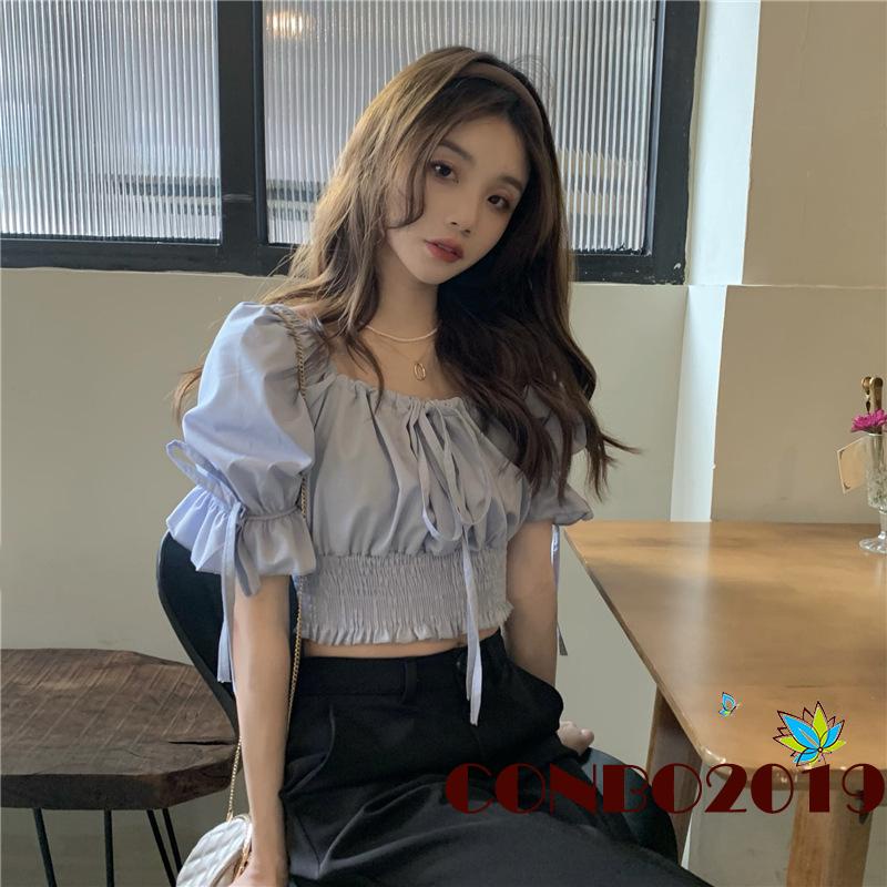 Áo Thun Tay Ngắn Phồng Màu Trơn Thời Trang Dành Cho Nữ