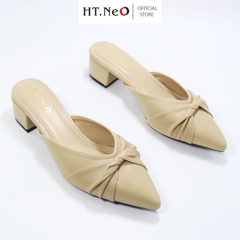 Giày da nữ - Giày sục nữ HT.NEO da bò thật ,thiết kế mũi nhọn ,gót vuông 3cm, kiểu dáng trẻ trung ,sang trọng dễ phối đồ