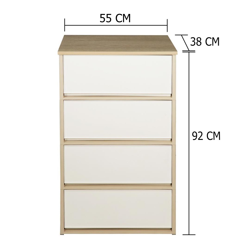 HomeBase DKW Tủ nhựa 4 tầng mặt trên tủ bằng gỗ HH-475/4TW Thái Lan W54.7xH114.5xD37.7cm màu kem