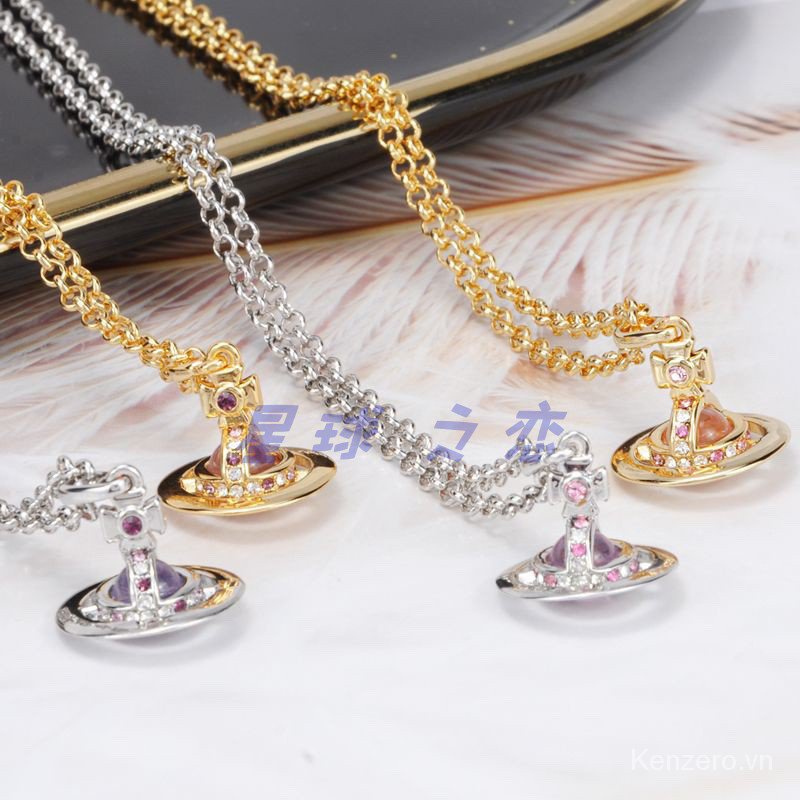 Vivienne Vòng cổ Hạt Gỗ Mini 6Mm Ba Chiều Hình Hành Tinh Trái Đất Ba Chiều Đầy Màu Sắc