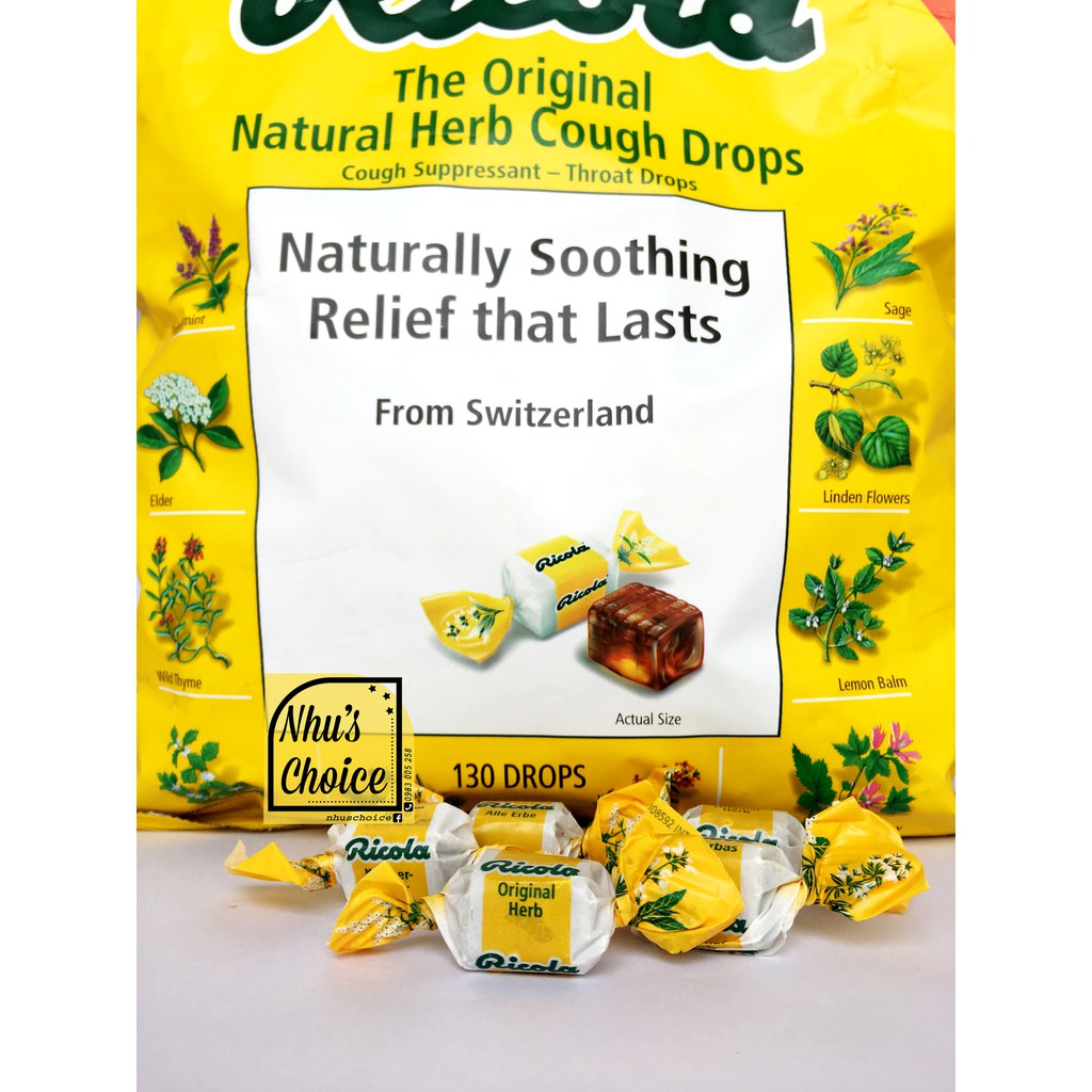 [Hàng Mỹ Nhu's Choice] Kẹo thảo mộc Ricola Natual Herb, vị Nguyên gốc/ Chanh Bạc hà - Original/ Lemon Mint