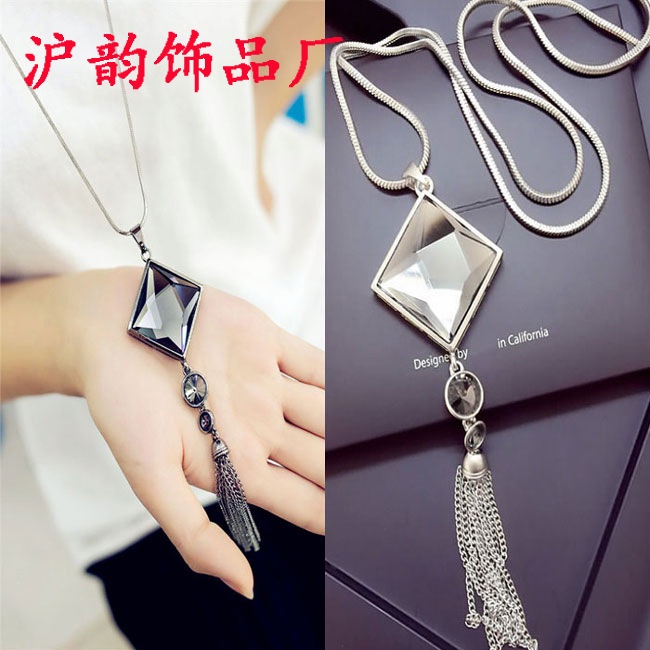 Dây chuyền nữ phong cách Hàn Quốc kiểu hình thoi đính đá rớt tua rua siêu đẹp, sang chảnh vô cùng