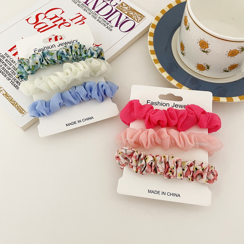 Set 3 Dây Buộc Tóc Cao Su Bản Lớn In Họa Tiết Hoa Ngọt Ngào Cho Nữ