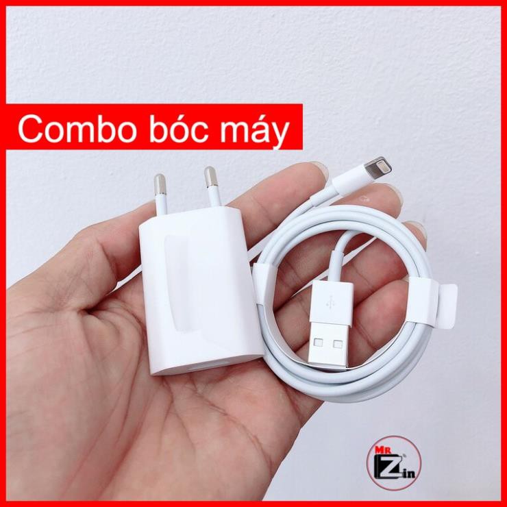 Combo bộ sạc dẹt 5W và cáp lightning bóc máy cho các đời IP 11 | XS Max | XS | XR | X | 8 | 7 | 6S | 6