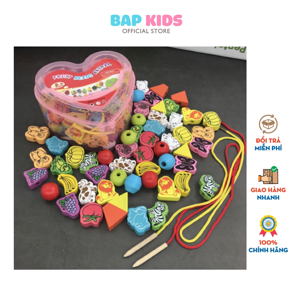Đồ chơi gỗ BAPKIDS, Bộ xâu hạt cho bé phát triển kỹ năng cơ bản