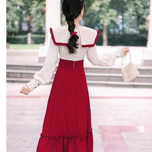 Đầm Midi Tay Dài Cổ Vuông Thêu Họa Tiết Thanh Lịch Thời Trang Mùa Thu Mới Cho Nữ | BigBuy360 - bigbuy360.vn