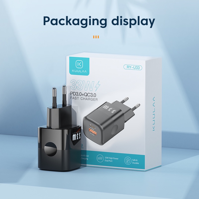 Củ Sạc KUULAA 4.0 3.0 33W PD 3.0 Sạc Nhanh Phích Cắm US EU Cho iPhone Xiaomi