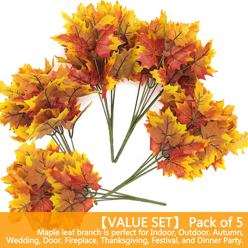 Bộ 5 Cành Lá Phong Nhân Tạo Chống Tia UV Trang Trí Nhà Cửa / Sân Vườn