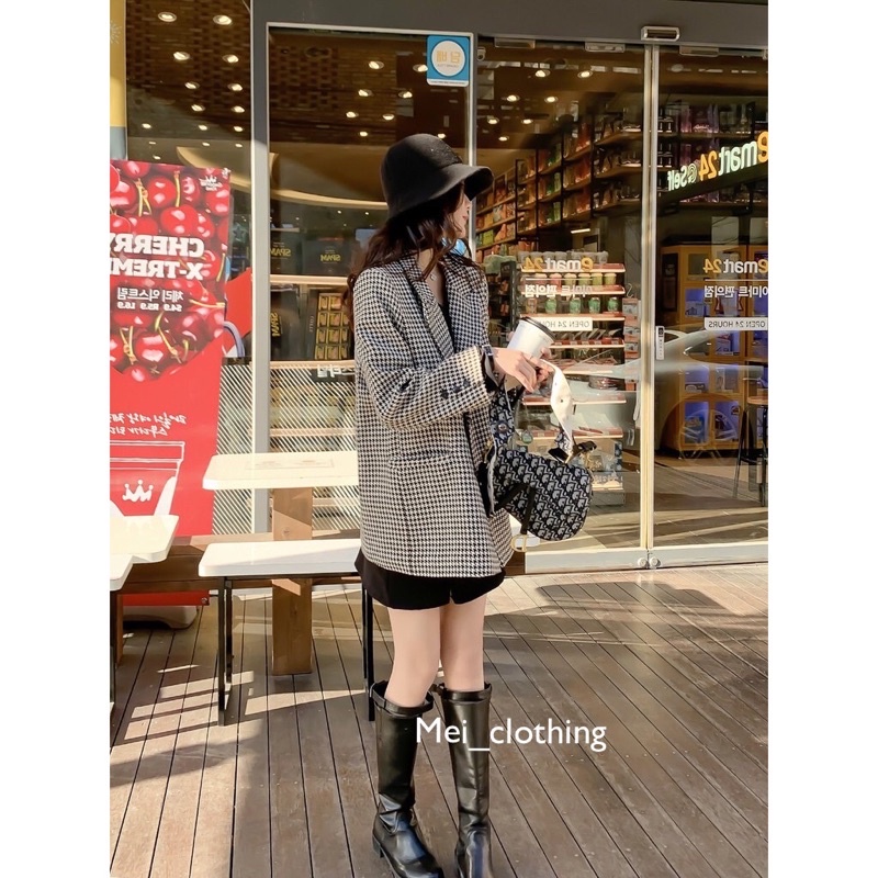 [Ảnh thật/video] Áo khoác blazer 2 lớp đính cúc tay dày dặn/ vest nữ kẻ ziczac Quảng Châu