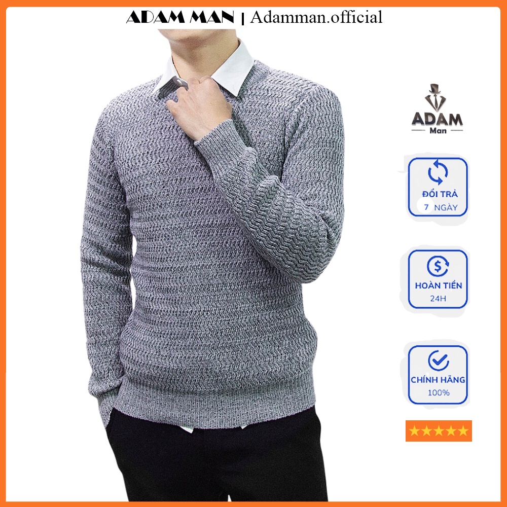 Áo len nam cổ tròn vân trơn phối đồ Hàn Quốc phong cách trẻ trung, cá tính - ADAM MAN