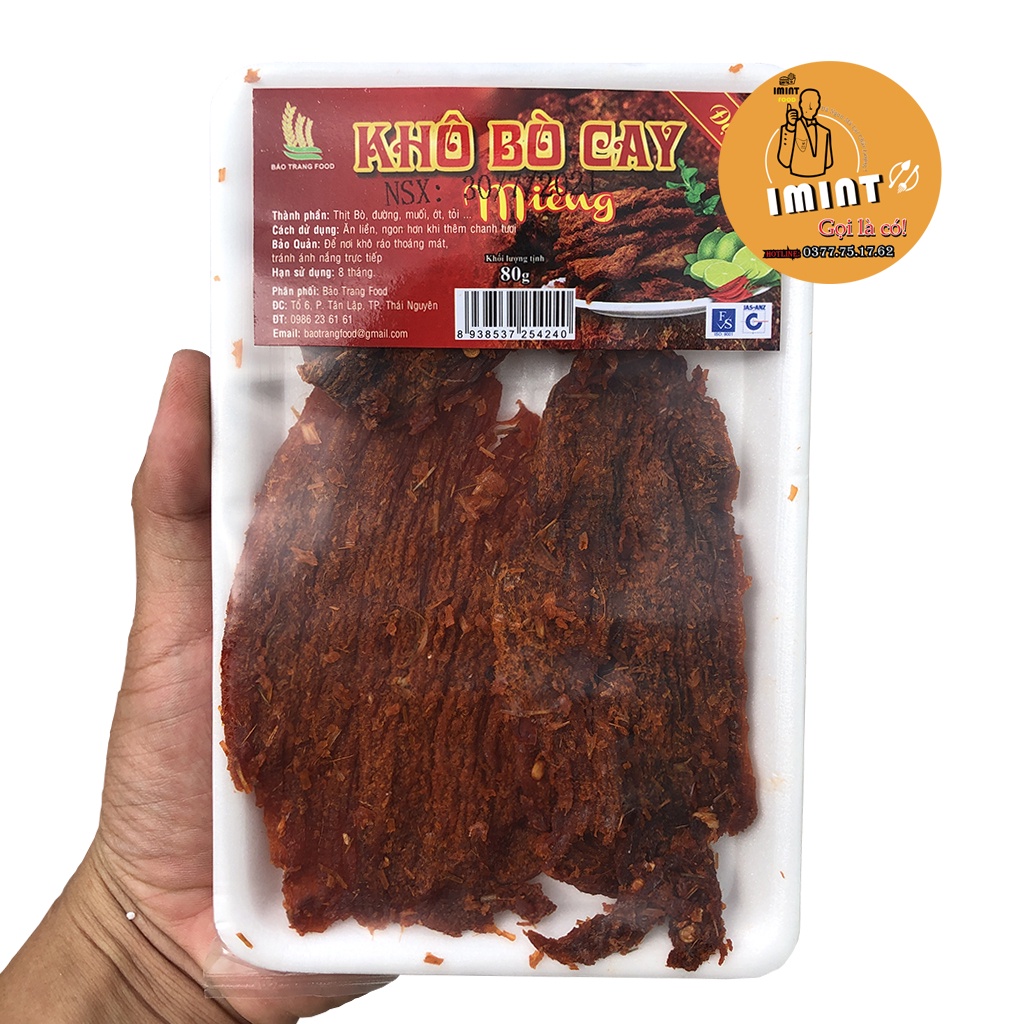 Khô Bò Miếng Cay Hàng Ngon Loại Khay 80g Đồ Ăn Vặt IMIN FOOD
