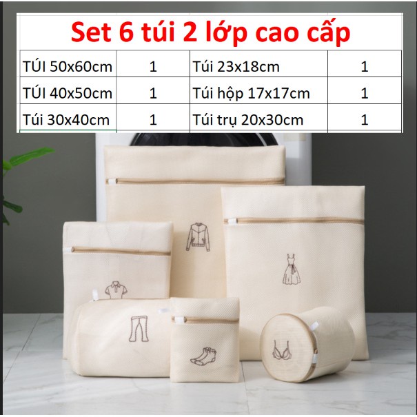 SET 6 túi giặt 2 lớp dành cho máy giặt bảo vệ quần áo, áo len, áo sơ mi, đồ lót