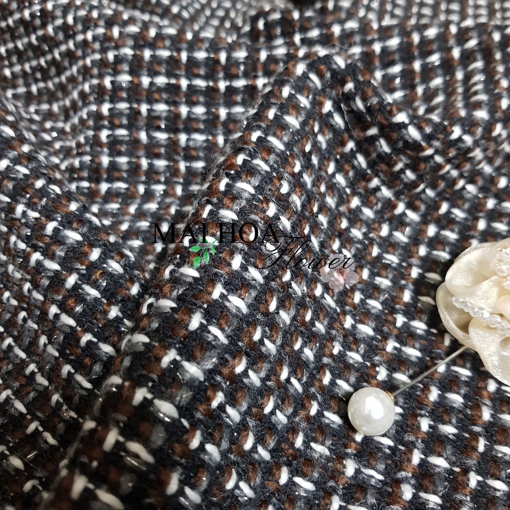 Vải dạ tweed kẻ nâu vải may áo vest nữ Hàn Quốc cao cấp, Maihoaflower