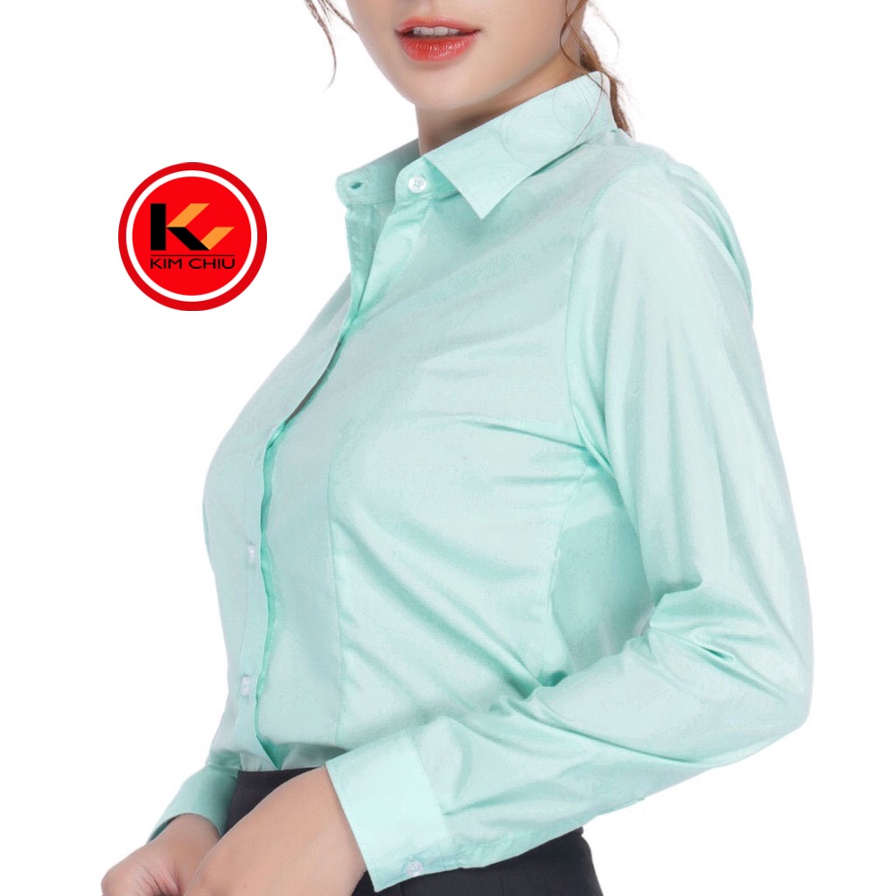 Áo Sơ Mi Nữ Công Cở Cao Cấp Kim Chiu, Màu Xanh Ngọc Tay Dài Vải Kate Ý Đẹp Ít Nhăn Giãn Nhẹ, ĐỔI TRẢ THOẢI MÁI. SMTD01