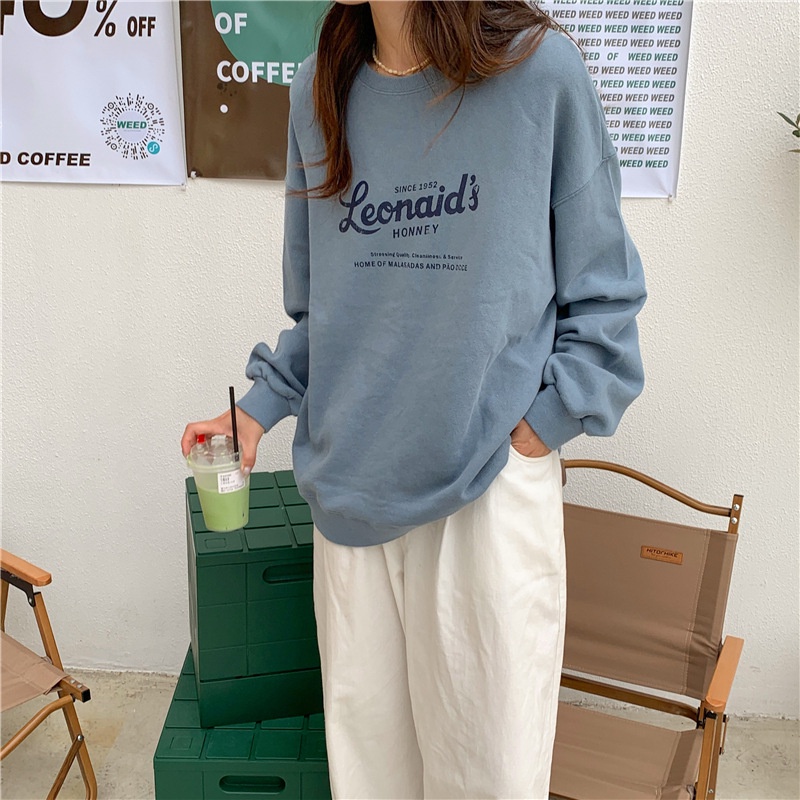 IELGY    Áo Sweater Mỏng Dáng Rộng In Chữ Kiểu retro Thời Trang Cho Bạn Gái