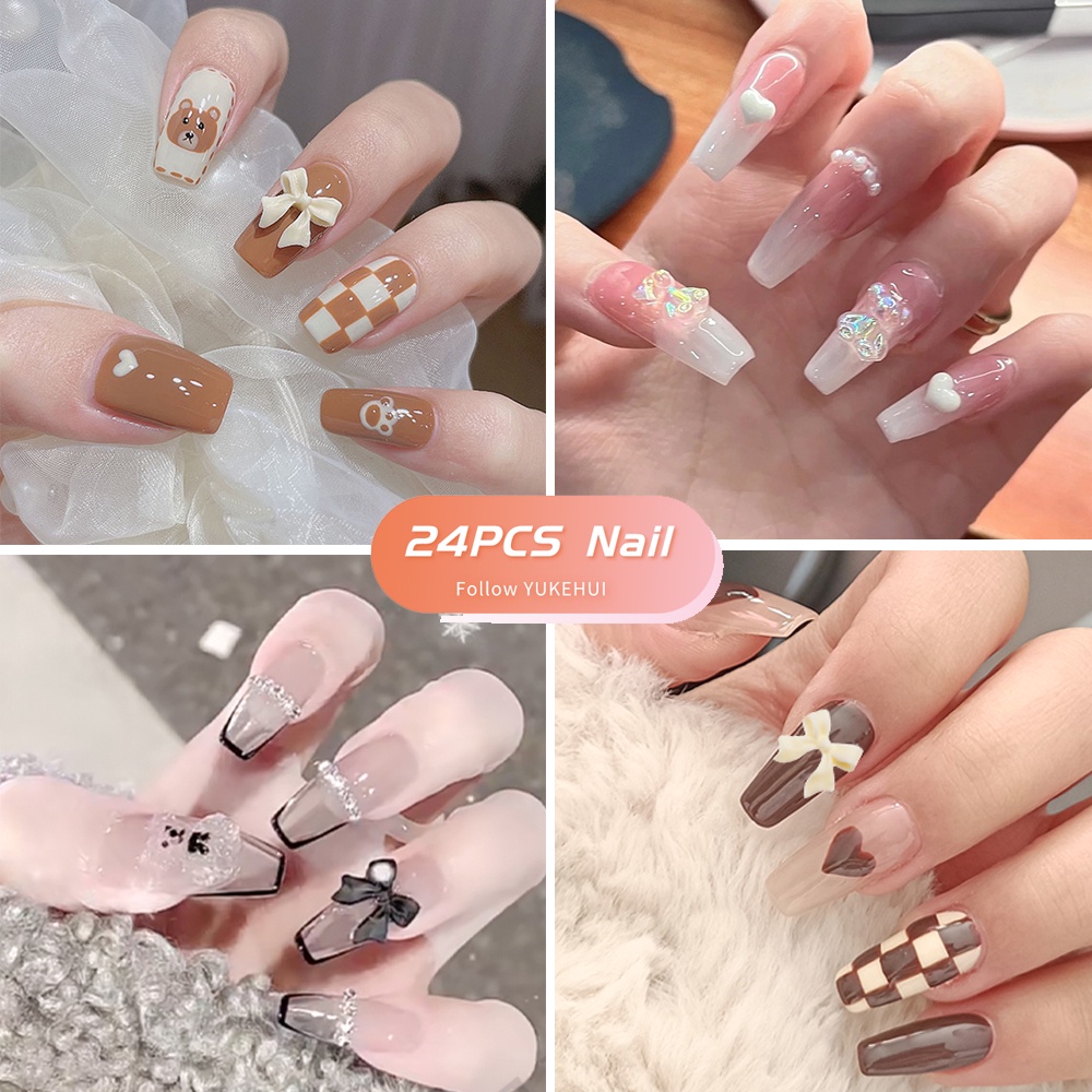 Bộ 24 Móng Tay Giả Ngắn Trang Trí Nghệ Thuật Cho Nữ