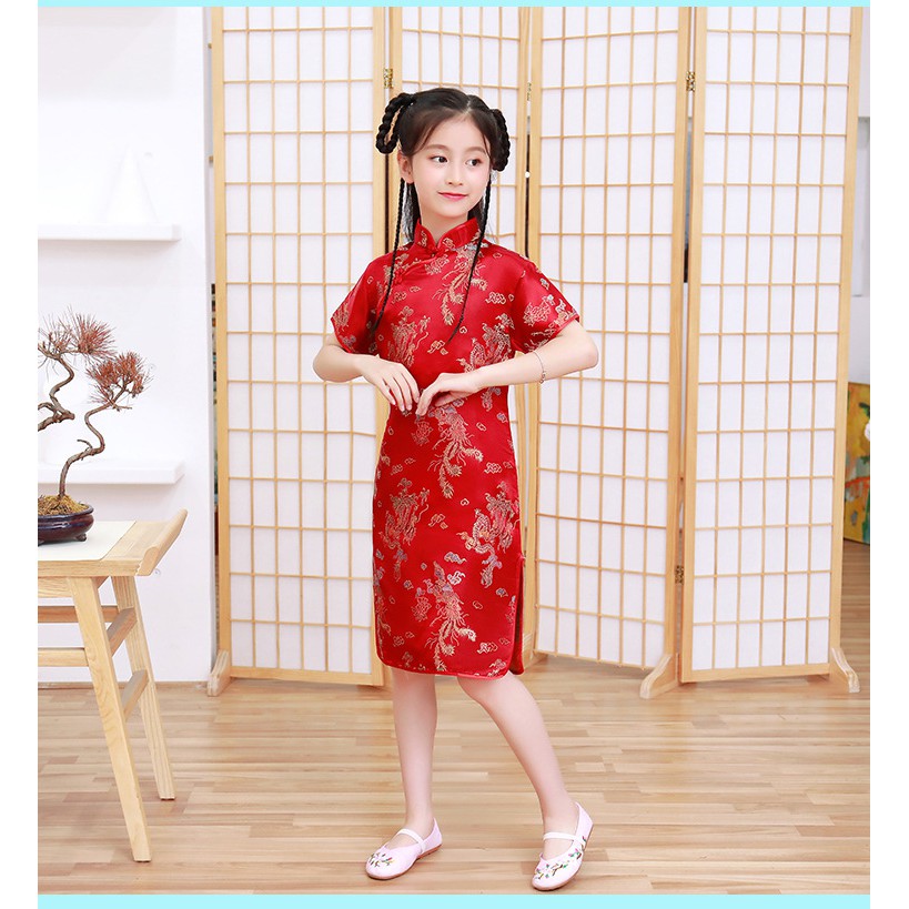 Sườn Xám Phong Cách Trung Hoa Thời Trang Mùa Hè Mới 2021 Dành Cho Bé Gái
