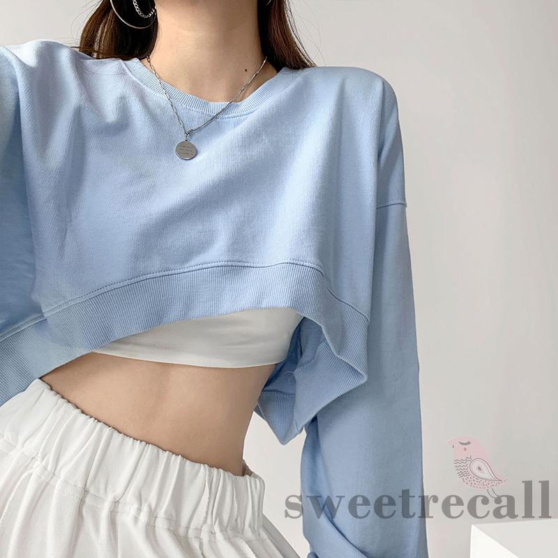 Áo sweatshirt croptop tay dài màu sắc thời trang trẻ trung dành cho nữ
