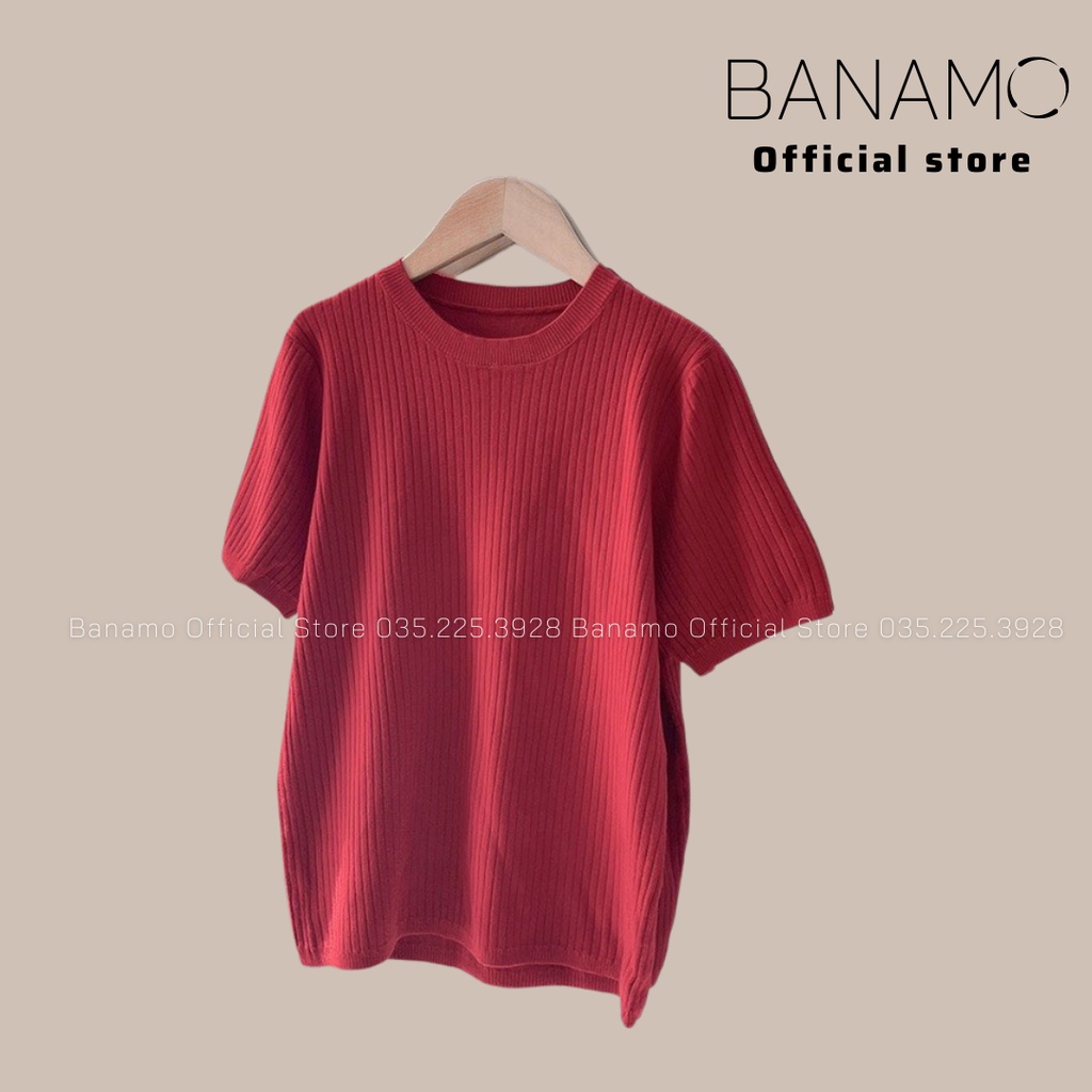 Áo len gân cộc tay cổ tròn nhiều màu thời trang Banamo Fashion áo len gân 3424