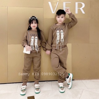 Set Nỉ bộ thể thao đôi Giày Gu cho bé Trai gái size trung 16-25kg cao cấp