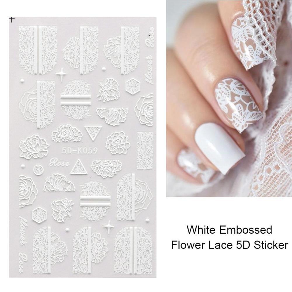 Hình Dán Trang Trí Móng Tay Họa Tiết Hoa Trắng Đen Bằng Acrylic