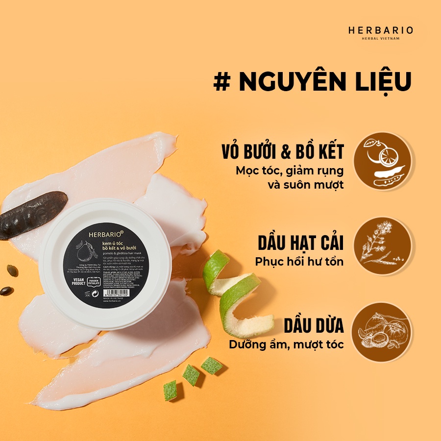 Combo Dầu Gội Bưởi và bồ kết 300ml và Kem ủ tóc Herbario 200ml