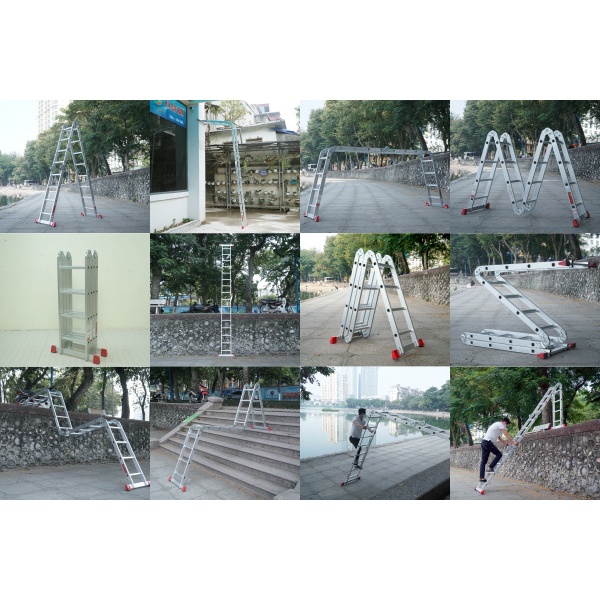 Thang nhôm gấp 4 đoạn 4,4M đa năng nhập khẩu FUJIHOME, thang chữ A,M xếp gọn 4 khúc gia đình aluminum ladder