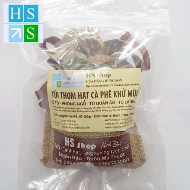 TÚI THƠM HẠT CÀ PHÊ tự nhiên (Vải đay 100gr) khử mùi ÔTÔ, phòng ngủ, tủ quần áo, tủ giầy, tủ lạnh - HS shop Thủ Đức