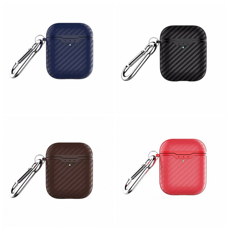 Vỏ Bảo Vệ Sợi Carbon Cho Hộp Sạc Tai Nghe Compatible for Airpods Tích Hợp Móc Treo