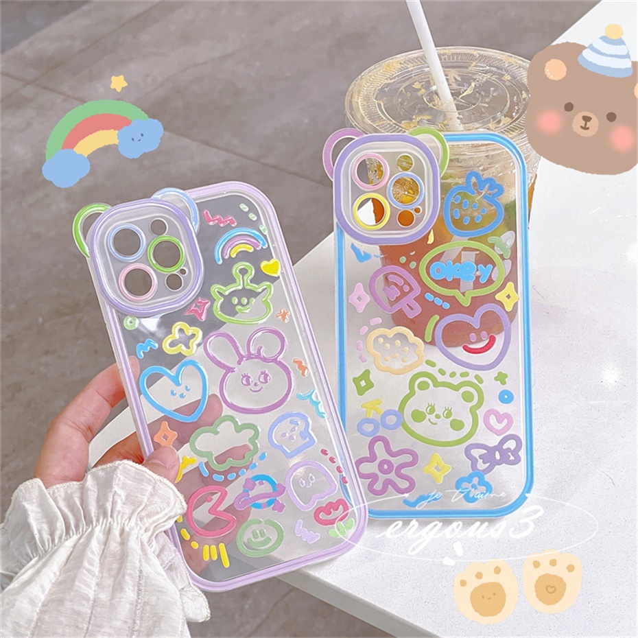 Ốp Điện Thoại Mềm Họa Tiết Thỏ / Gấu / Dâu Tây Cho iPhone 14 13 12 11 Pro Max SE2020 X XR Xs Max 7 8 6 6s Plus