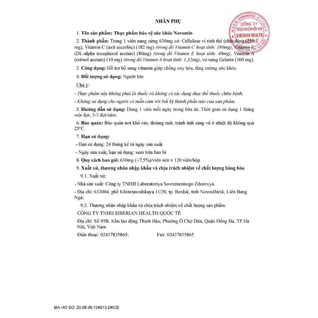 Novomin - hobomin siberian Phục hồi tế bào khỏe chống oxy hóa