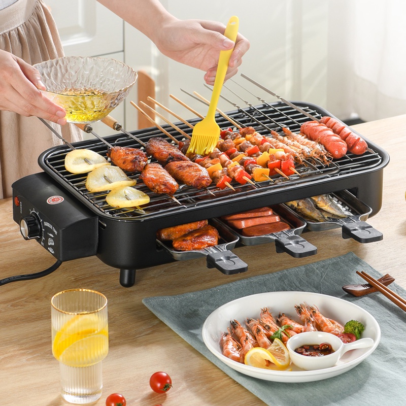 Bếp nướng điện không khói, BBQ gia đình tặng kèm chảo nướng vỉ nướng khay nướng