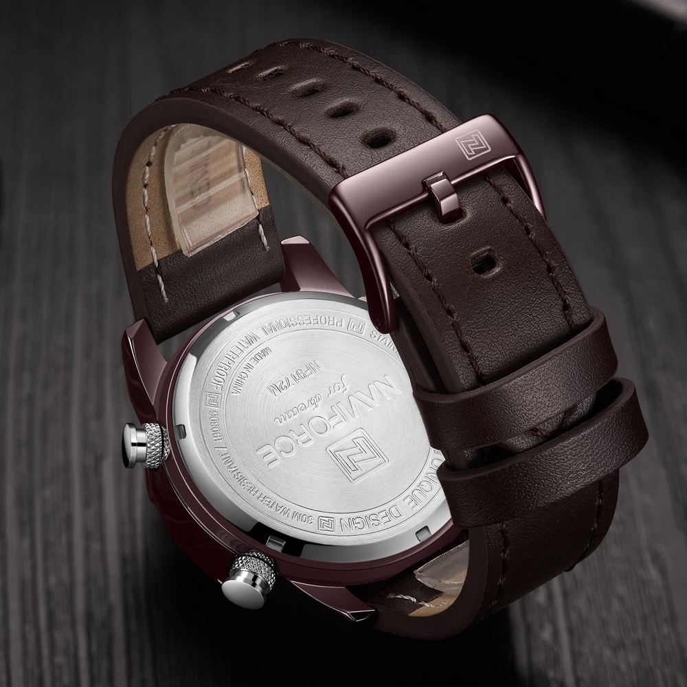 Naviforce Đồng Hồ Quartz Chạy Kim Chống Thấm Nước Với Dây Đeo Da 9172L