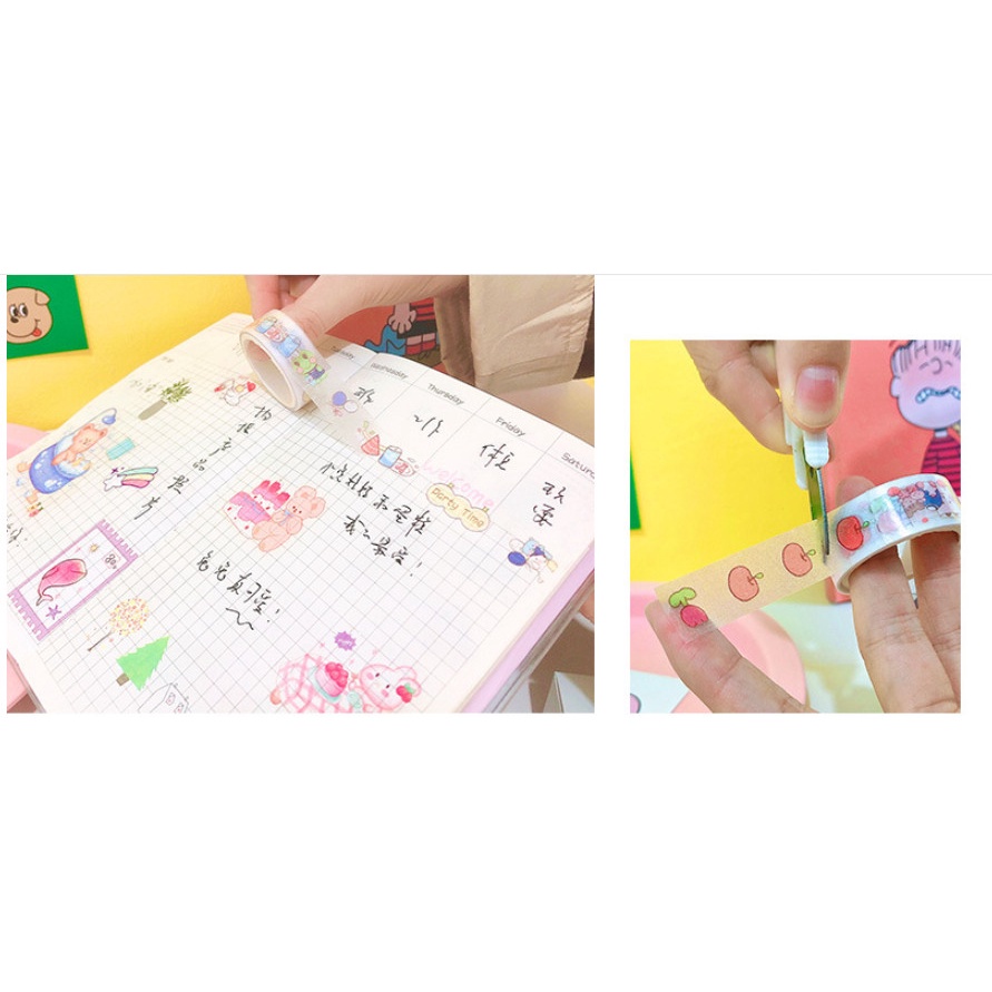 Washi Tape 5 Cuộn Băng Keo Trang Trí Sổ Lưu Niệm Siêu Cute