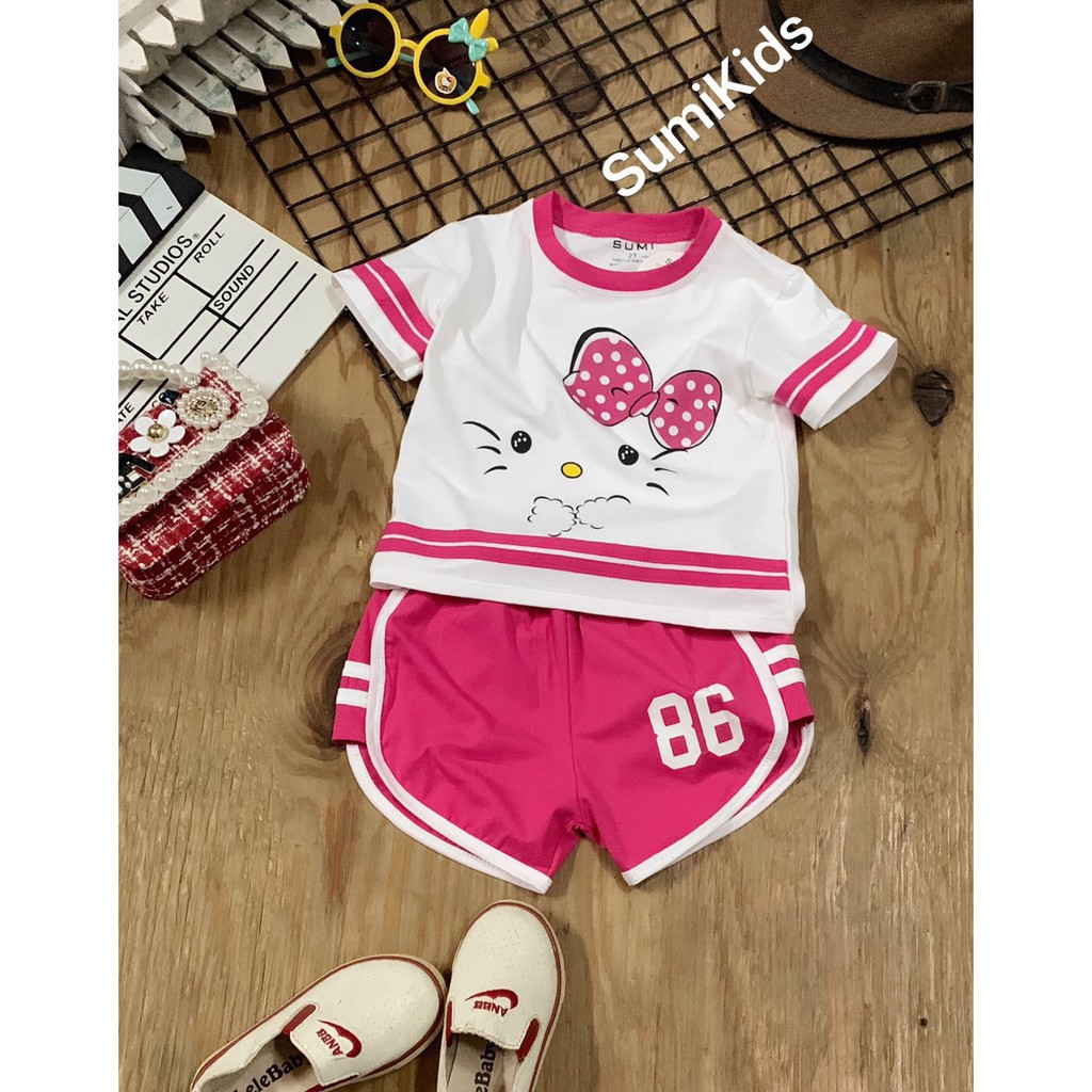 BỘ THUN LỬNG MÈO NƠ KITTY XINH BÉ GÁI MÀU HỒNG * Sumikid * thời trang trẻ em cao cấp * quần áo mùa hè cho bé gái