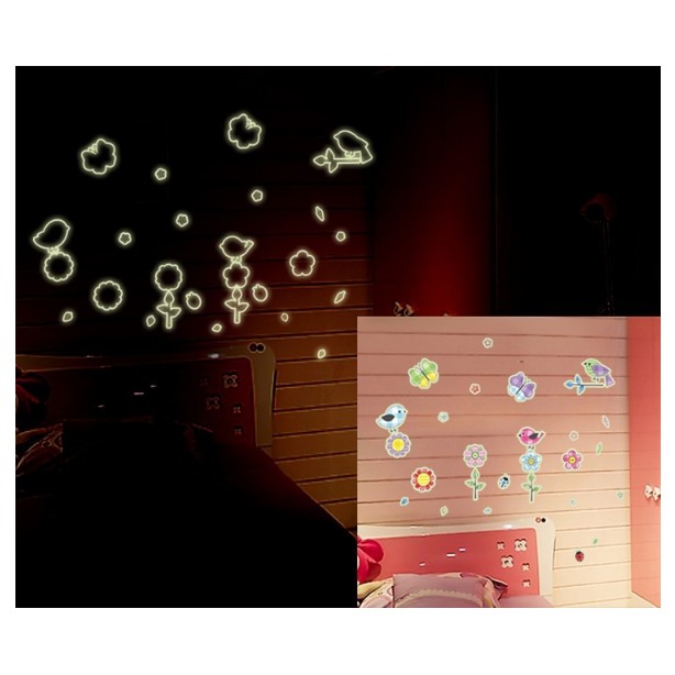 Decal trang trí tường - Hoa Bướm và Chim sắc màu - DẠ QUANG