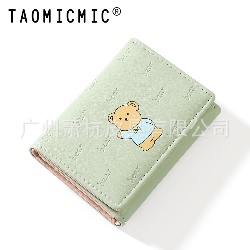 Ví Ngắn Gập Ba Thiết Kế Đơn Giản Họa Tiết Gấu Hoạt Hình Đáng Yêu Thời Trang Cho Nữ