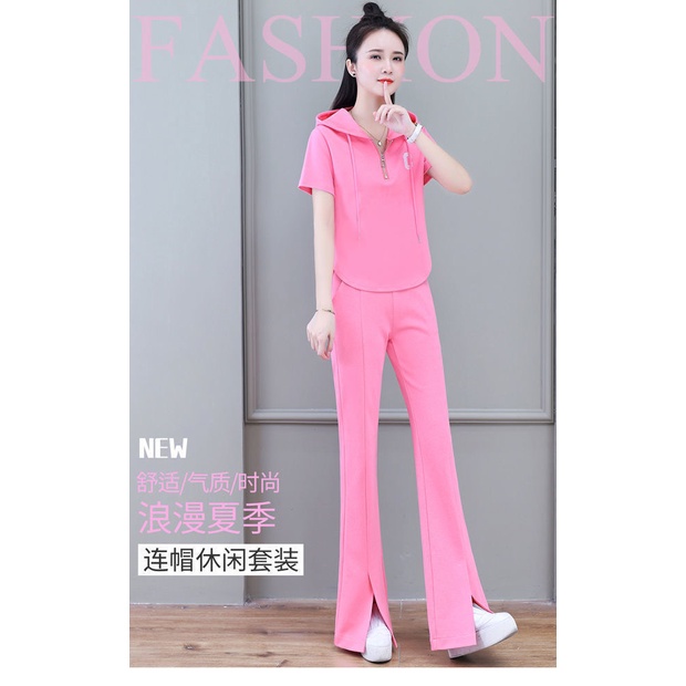 Set Đồ Thể Thao Có Áo Hoodie Tay Ngắn Thời Trang Mùa Hè Cho Nữ