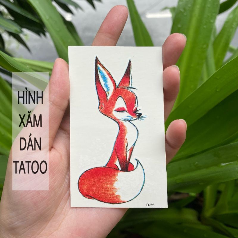 Hình xăm hồ ly đỏ, chồn, cáo, gumiho size 10x6cm d22. Boss tatoo - xăm dán tạm thời