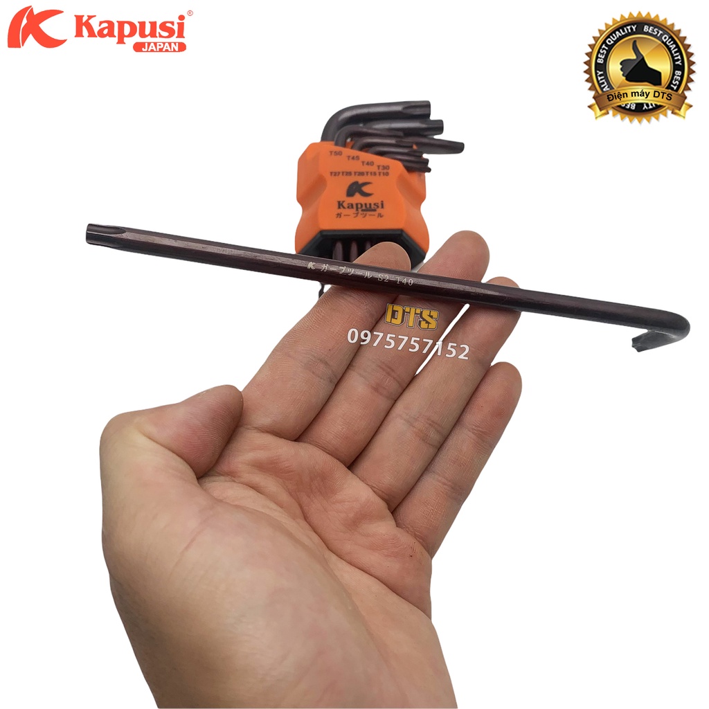Bộ lục giác bi, bộ hoa thị đầu bông mai có lỗ thép nâu S2 dài Nhật Kapusi JAPAN 9 chi tiết tay chữ L tối ưu, siêu bền bỉ