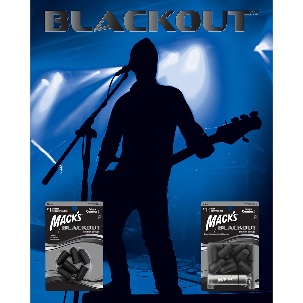 Nút bịt tai chống ồn Black Out hãng Mack's, bảo vệ tai khỏi những tiếng ồn có hại, giúp ngủ ngon - Hộp 3 đôi/7 đôi